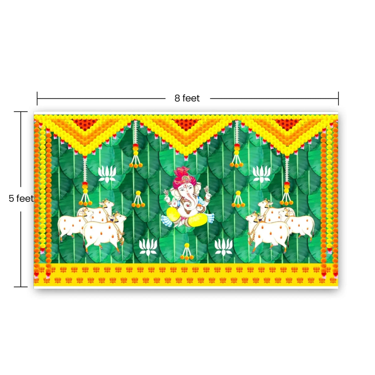 Ganesh and Cow Backdrop 5x8 Feet Indian Traditional Cloth Backdrop Pooja Wall Decor Indian Wall Art Photo Decor Banner Indian Ganesh Pooja Decor Decorative Pooja Cloth - LoveNspire