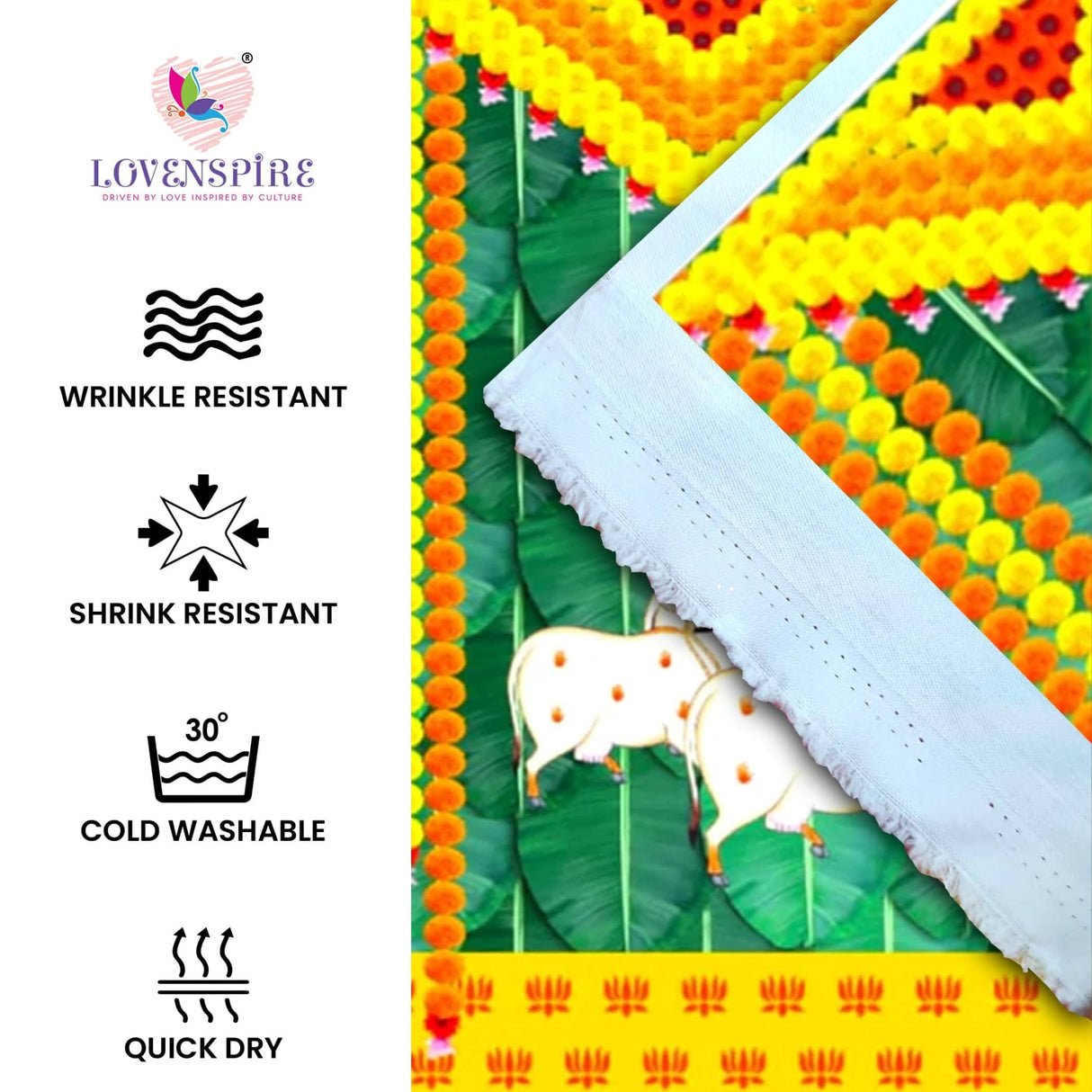 Ganesh and Cow Backdrop 5x8 Feet Indian Traditional Cloth Backdrop Pooja Wall Decor Indian Wall Art Photo Decor Banner Indian Ganesh Pooja Decor Decorative Pooja Cloth - LoveNspire