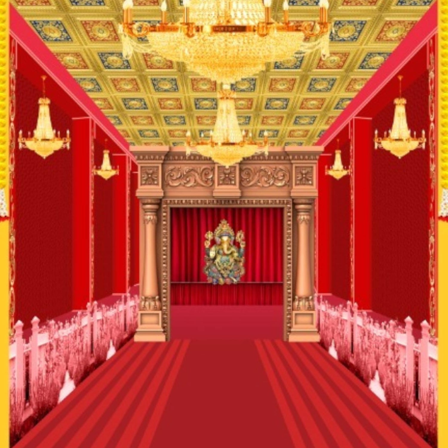 Ganesha Backdrop Indian Traditional Cloth 5x8 Feet Backdrop Pooja Banner Indian Wall Art Photo Decor Banner Diwali Decor Wedding Backdrop Decorative Pooja Cloth - LoveNspire