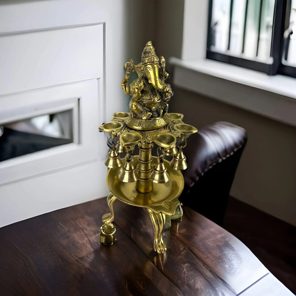 Ganesh Brass Oil Tall Diya, Diya for Home Decor, Samai Diya, Diwali Decor, Brass Oil Diya Lamp, Altar Temple Decor, Brass Oil Lamp, Kathu Vilakku, Pooja Diya - LoveNspire