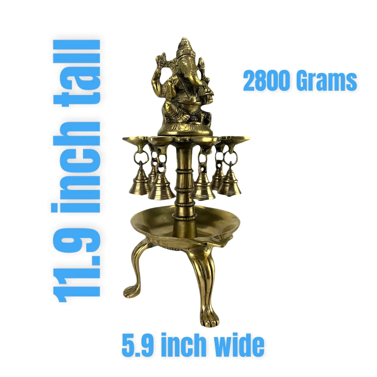 Ganesh Brass Oil Tall Diya, Diya for Home Decor, Samai Diya, Diwali Decor, Brass Oil Diya Lamp, Altar Temple Decor, Brass Oil Lamp, Kathu Vilakku, Pooja Diya - LoveNspire