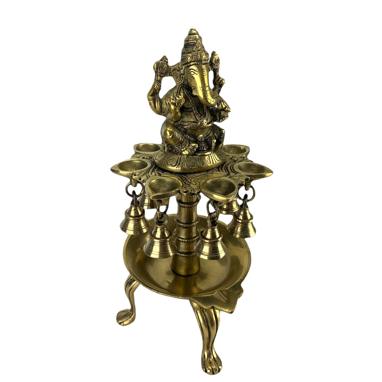 Ganesh Brass Oil Tall Diya, Diya for Home Decor, Samai Diya, Diwali Decor, Brass Oil Diya Lamp, Altar Temple Decor, Brass Oil Lamp, Kathu Vilakku, Pooja Diya - LoveNspire