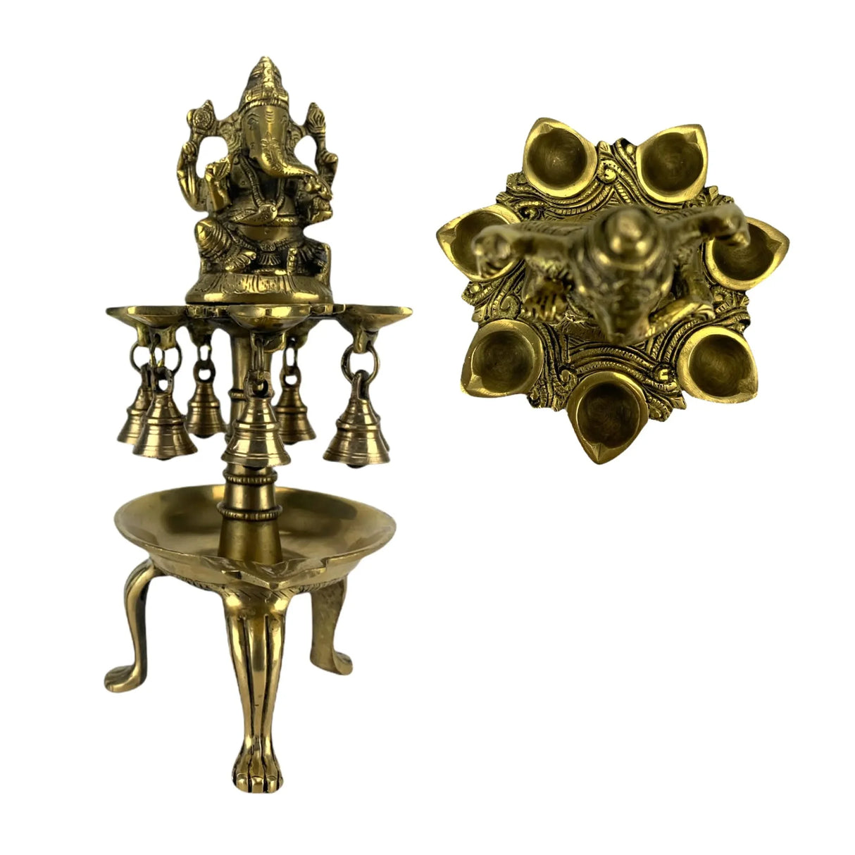 Ganesh Brass Oil Tall Diya, Diya for Home Decor, Samai Diya, Diwali Decor, Brass Oil Diya Lamp, Altar Temple Decor, Brass Oil Lamp, Kathu Vilakku, Pooja Diya - LoveNspire