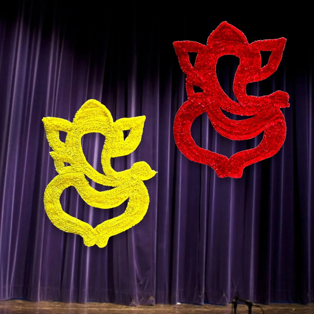 Flax Fur Yarn Wool Lord Ganesha Cutouts with Canvas Base - Indian Religious Ganapati Puja Backdrop Decoration Traditional Cutout for Ganesh Chaturthi Pooja Wedding Decor Housewarming Gift - LoveNspire