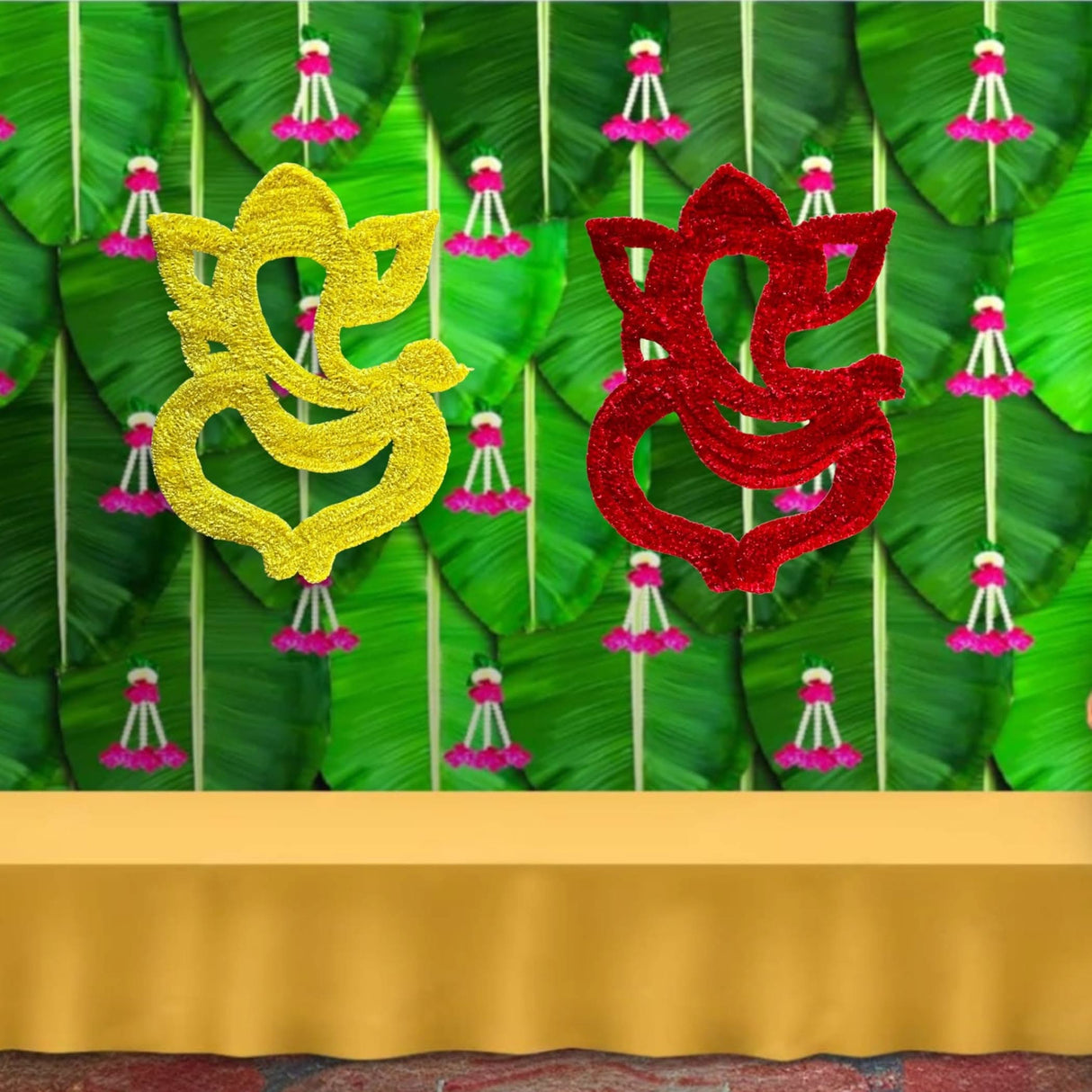 Flax Fur Yarn Wool Lord Ganesha Cutouts with Canvas Base - Indian Religious Ganapati Puja Backdrop Decoration Traditional Cutout for Ganesh Chaturthi Pooja Wedding Decor Housewarming Gift - LoveNspire