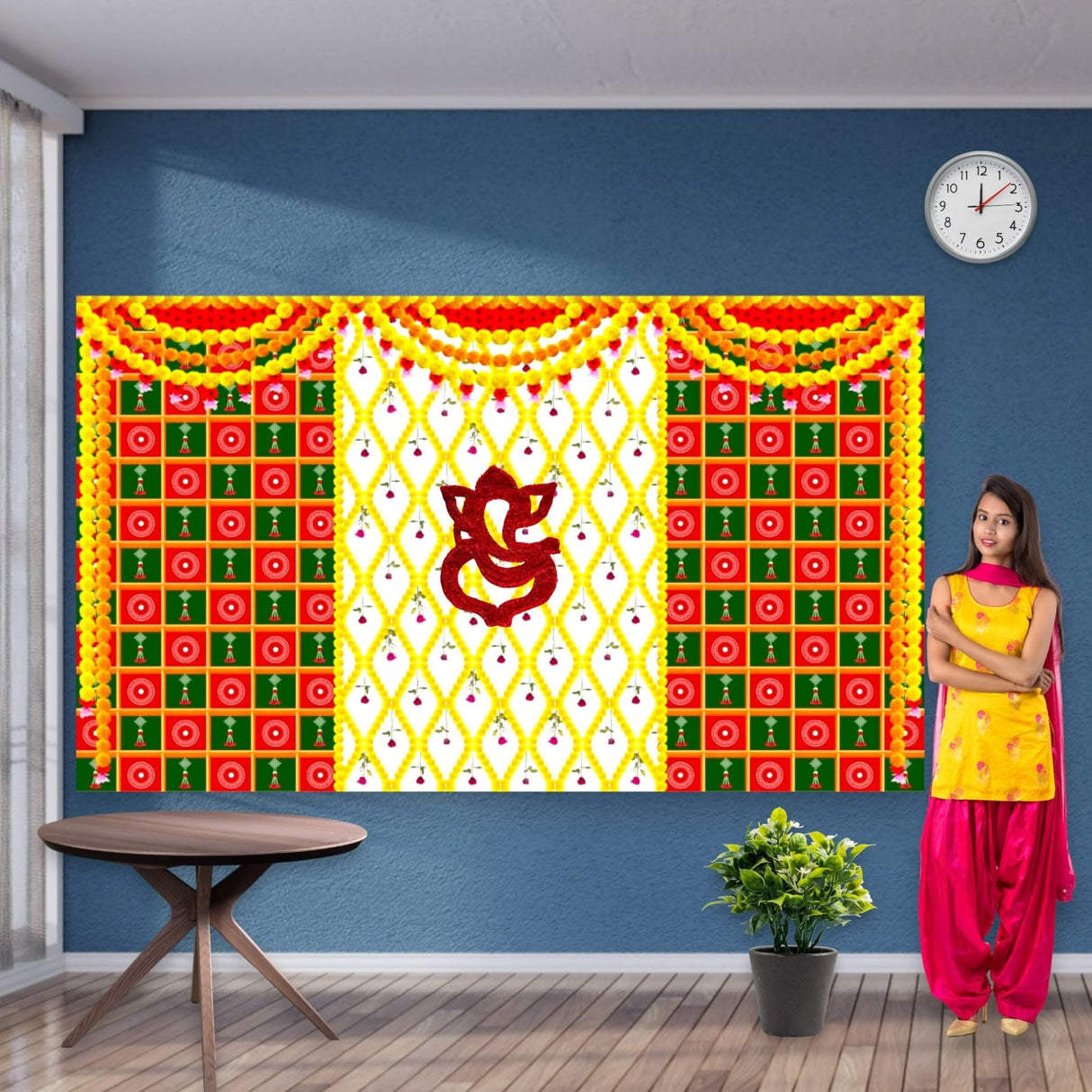 Flax Fur Yarn Wool Lord Ganesha Cutouts with Canvas Base - Indian Religious Ganapati Puja Backdrop Decoration Traditional Cutout for Ganesh Chaturthi Pooja Wedding Decor Housewarming Gift - LoveNspire