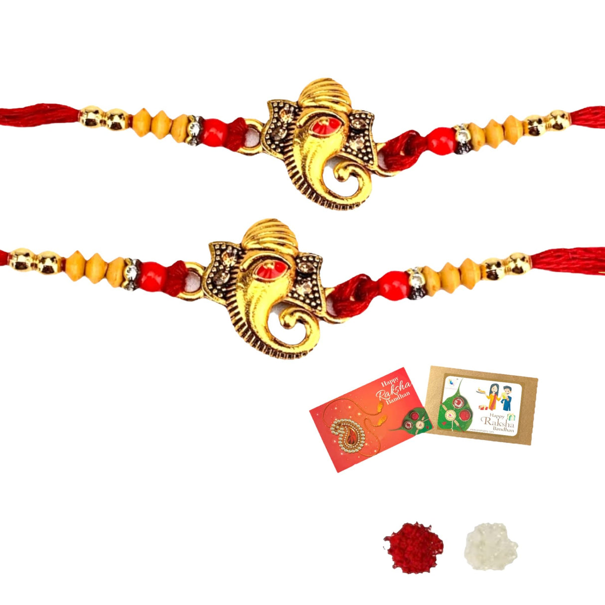 2CT Ganesh Designer Hamper Rakhi for Brother, Bhai and Bhabhi, Raksha Bandhan Memorial Red Thread Bracelet for Indian - LoveNspire