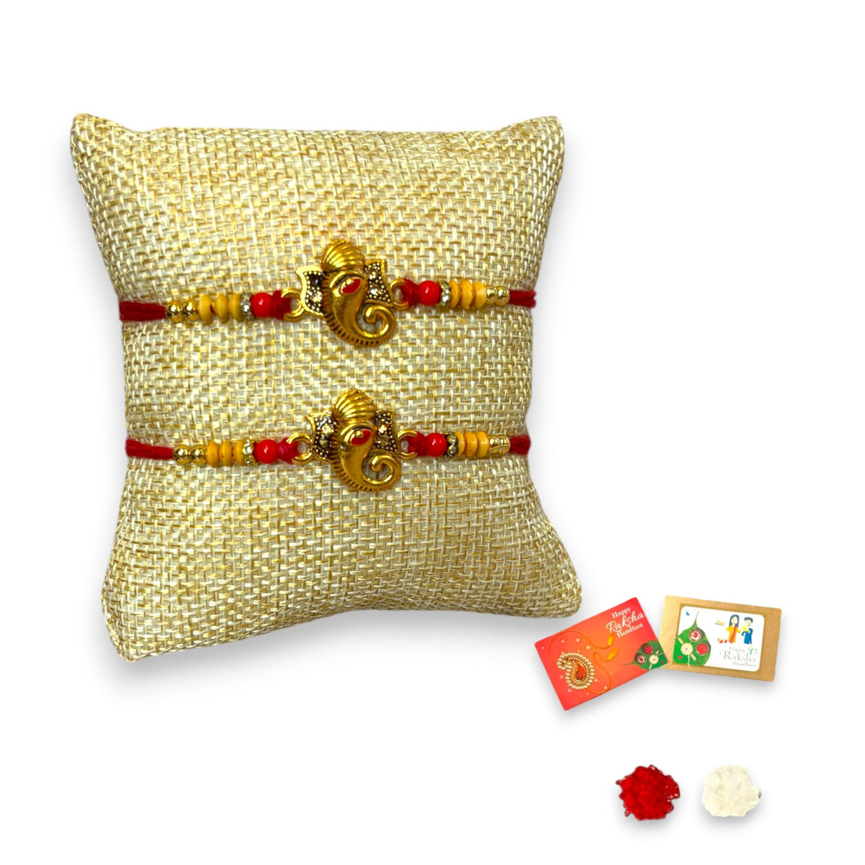 2CT Ganesh Designer Hamper Rakhi for Brother, Bhai and Bhabhi, Raksha Bandhan Memorial Red Thread Bracelet for Indian - LoveNspire