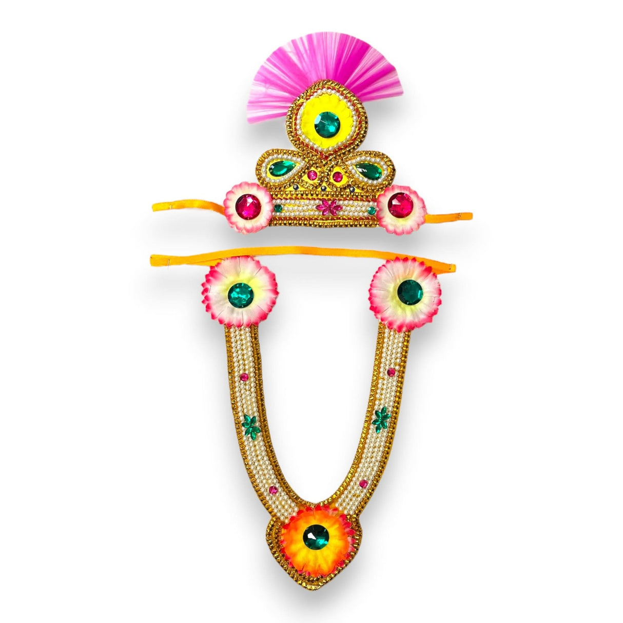 Jewelry Set for Janmashtami Ganesh Chaturthi Celebration Ganesha/krishna Leela Accessories Makhan Chor Kanha Jewelry Set - Mukut Necklace (Multi Color) - LoveNspire