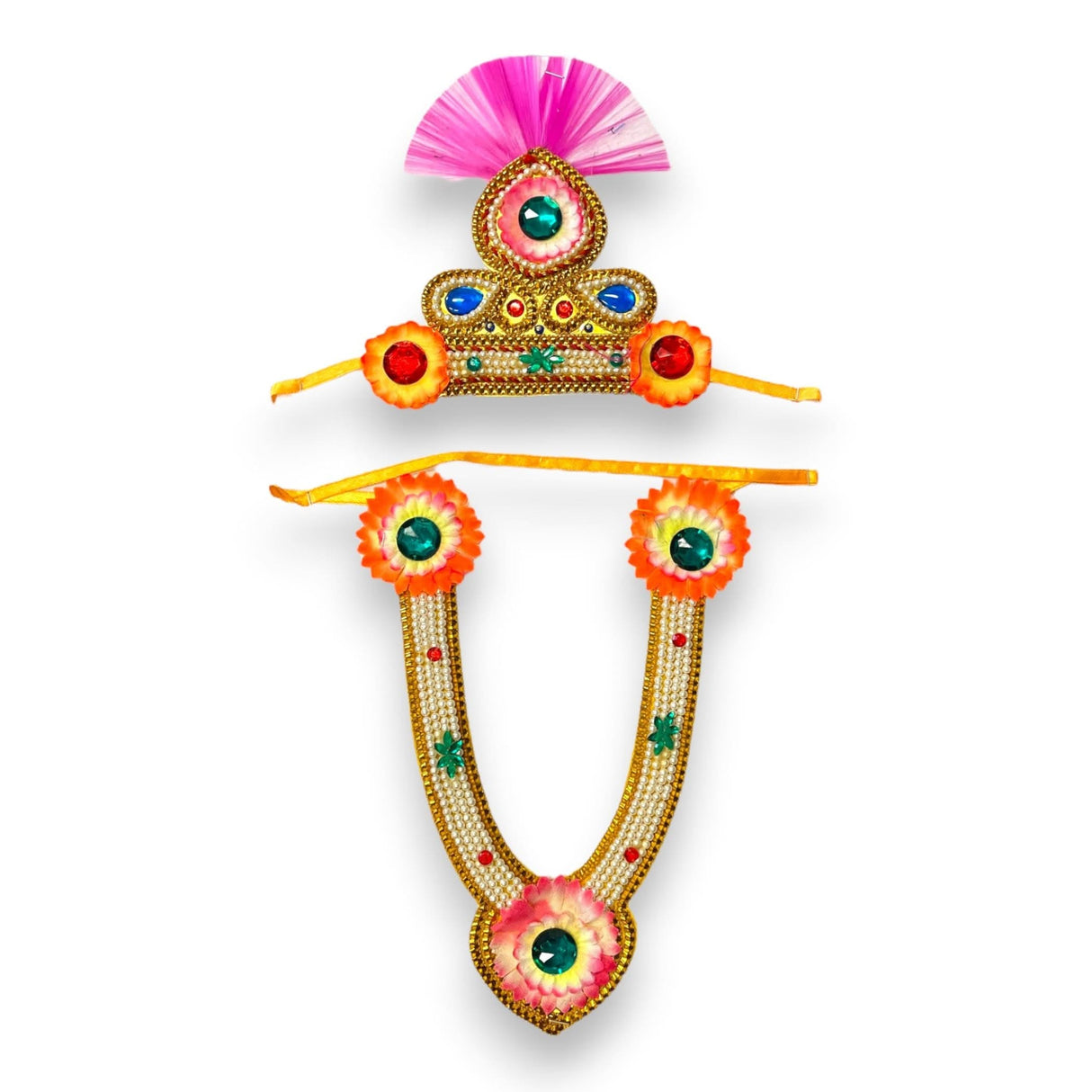 Jewelry Set for Janmashtami Ganesh Chaturthi Celebration Ganesha/krishna Leela Accessories Makhan Chor Kanha Jewelry Set - Mukut Necklace (Multi Color) - LoveNspire