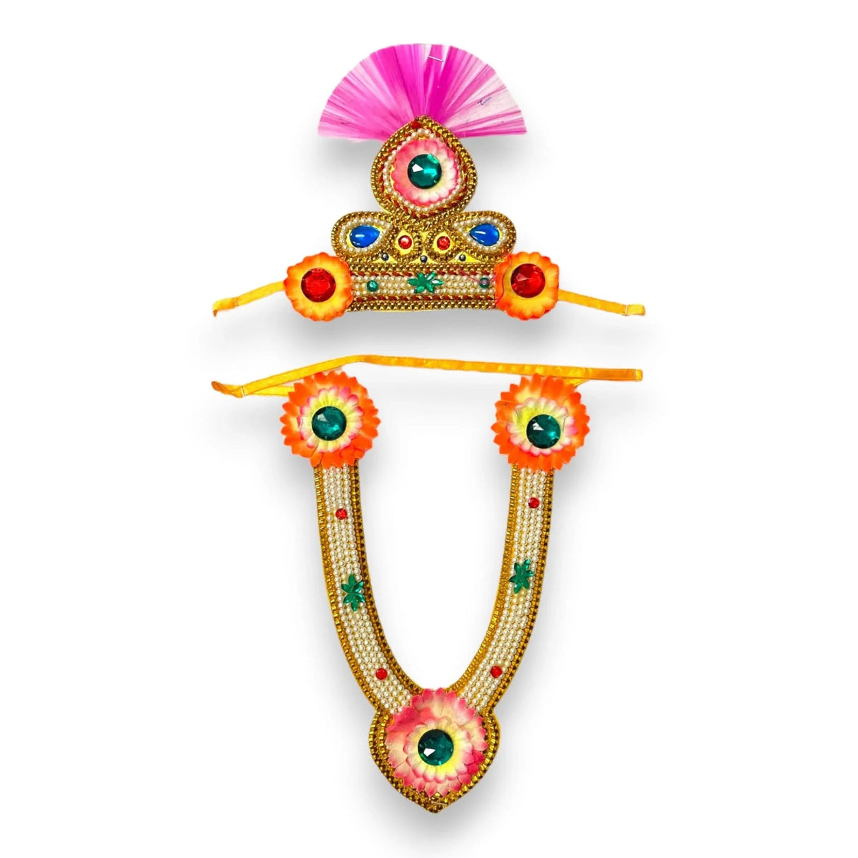 Jewelry Set for Janmashtami Ganesh Chaturthi Celebration Ganesha/krishna Leela Accessories Makhan Chor Kanha Jewelry Set - Mukut Necklace (Multi Color) - LoveNspire