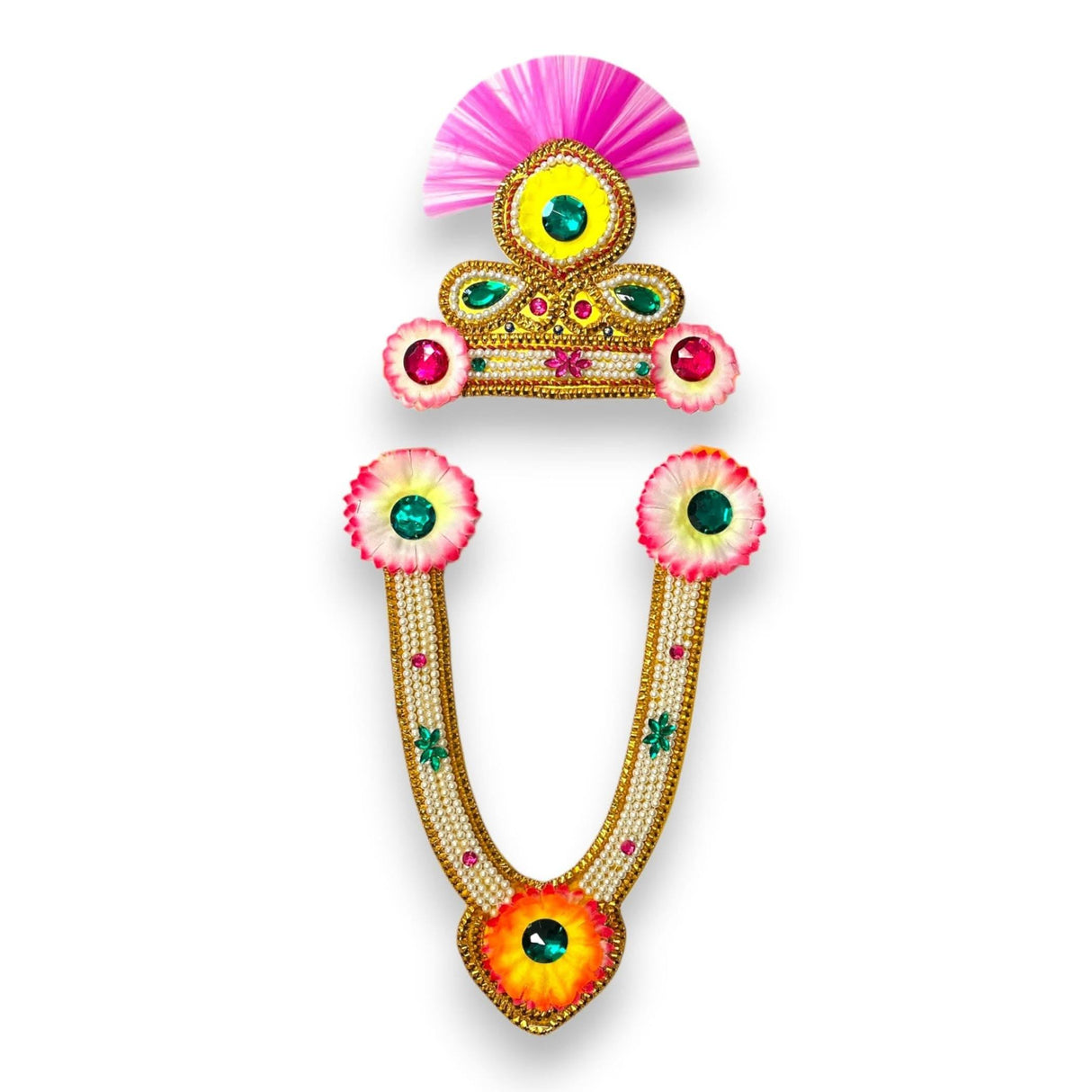 Jewelry Set for Janmashtami Ganesh Chaturthi Celebration Ganesha/krishna Leela Accessories Makhan Chor Kanha Jewelry Set - Mukut Necklace (Multi Color) - LoveNspire