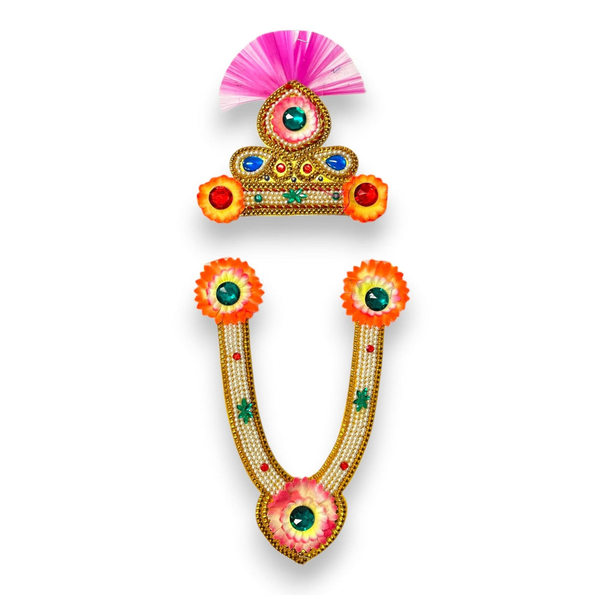 Jewelry Set for Janmashtami Ganesh Chaturthi Celebration Ganesha/krishna Leela Accessories Makhan Chor Kanha Jewelry Set - Mukut Necklace (Multi Color) - LoveNspire