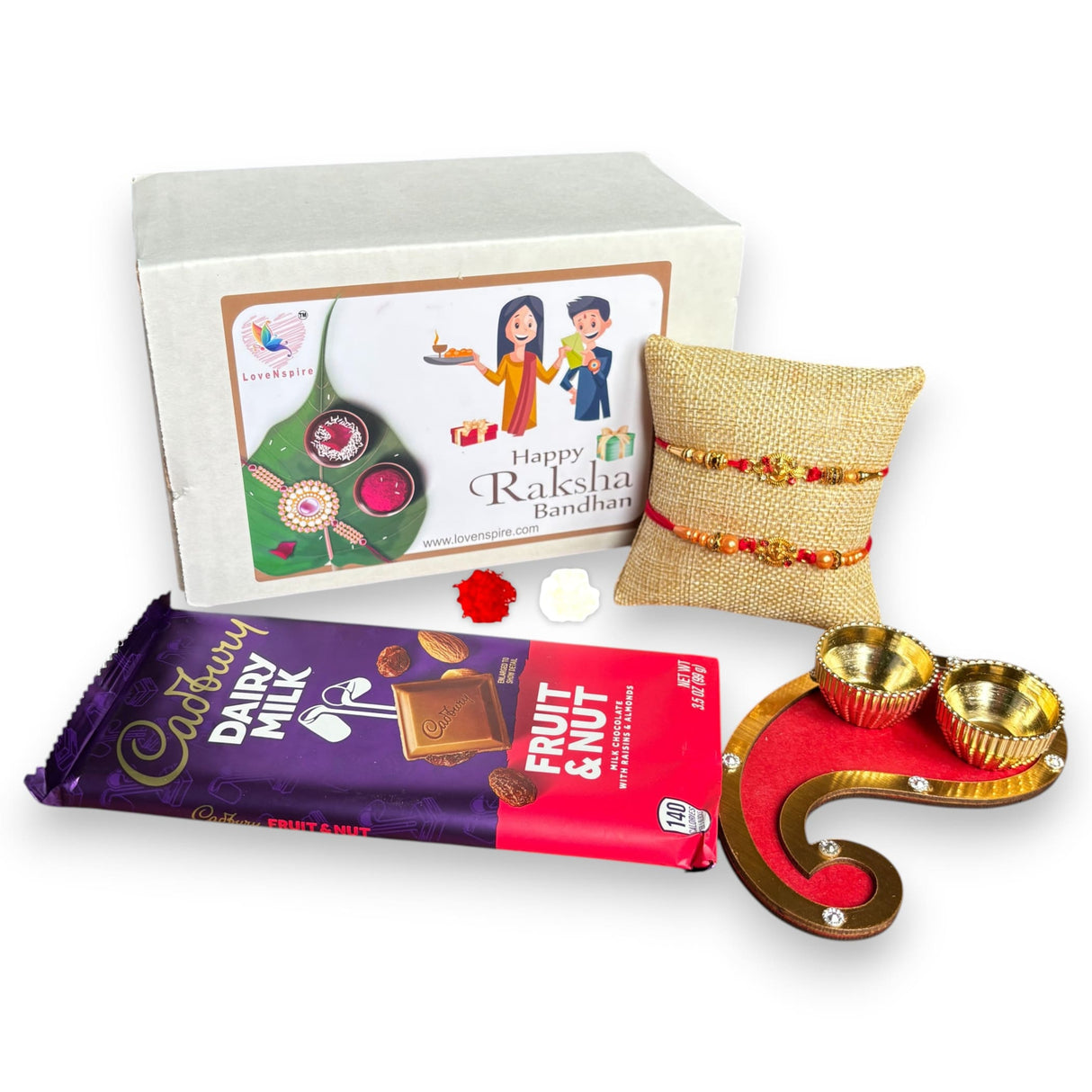 Rakhi Gift Hamper for Brother Bhabhi Raksha Bandhan Set of 2 Ganesha Bracelet Rakhis with Roli Chawal Rakhi Stickers Gift Box Bhaiya Sister In Law Traditional Rakhi Combo - LoveNspire