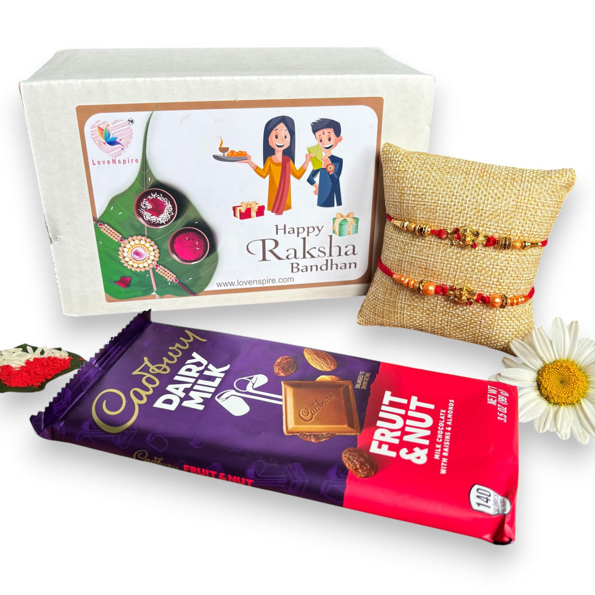 Rakhi Gift Hamper for Brother Bhabhi Raksha Bandhan Set of 2 Ganesha Bracelet Rakhis with Roli Chawal Rakhi Stickers Gift Box Bhaiya Sister In Law Traditional Rakhi Combo - LoveNspire