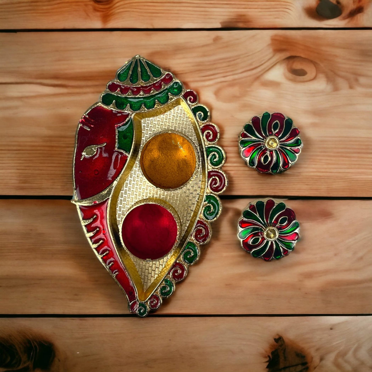 Bulk Ganesh Shankh Haldi Kumkum Holder Roli Chawal/rice Holder Indian Festival Rakhi Pooja Thali Pooja Return Gift Indian Housewarming Gifts Wedding Favor - LoveNspire