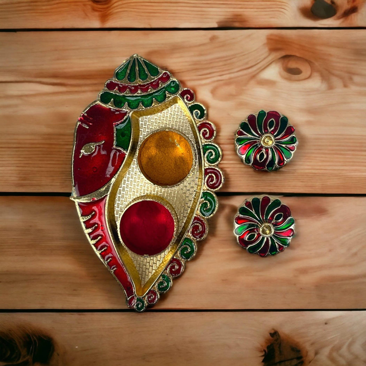 Bulk Ganesh Shankh Haldi Kumkum Holder Roli Chawal/rice Holder Indian Festival Rakhi Pooja Thali Pooja Return Gift Indian Housewarming Gifts Wedding Favor - LoveNspire