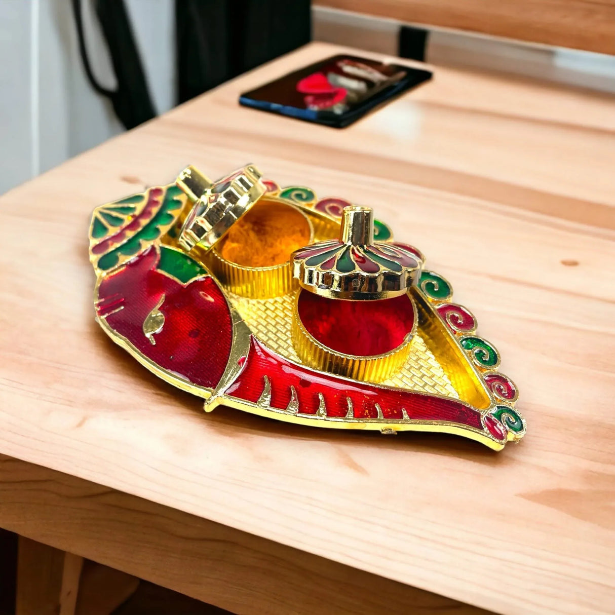 Bulk Ganesh Shankh Haldi Kumkum Holder Roli Chawal/rice Holder Indian Festival Rakhi Pooja Thali Pooja Return Gift Indian Housewarming Gifts Wedding Favor - LoveNspire