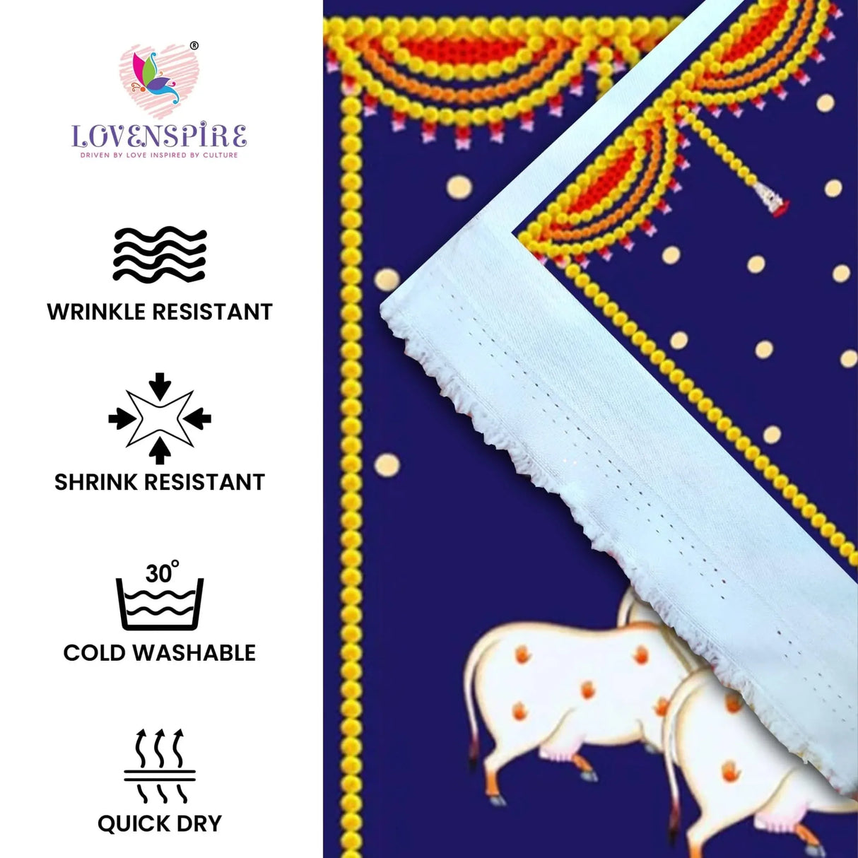 Ganesh with Cow Backdrop 5x8 Feet Indian Traditional Cloth Backdrop Ganesh Pooja Decor Indian Pooja Wall Decor Indian Wall Art Photo Decor Banner Decorative Pooja Cloth - LoveNspire