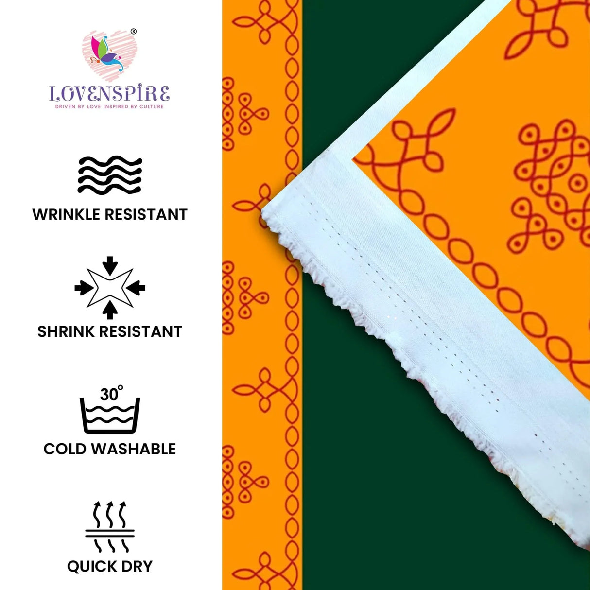 Ganesh with Kolam Design Backdrop 5x8 Feet Indian Traditional Cloth Ganesh Pooja Decor Indian Pooja Wall Decor Indian Wall Art Photo Decor Banner Decorative Pooja Cloth - LoveNspire