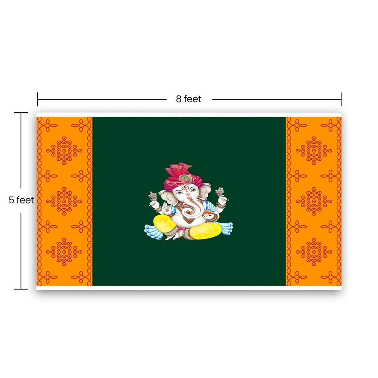 Ganesh with Kolam Design Backdrop 5x8 Feet Indian Traditional Cloth Ganesh Pooja Decor Indian Pooja Wall Decor Indian Wall Art Photo Decor Banner Decorative Pooja Cloth - LoveNspire