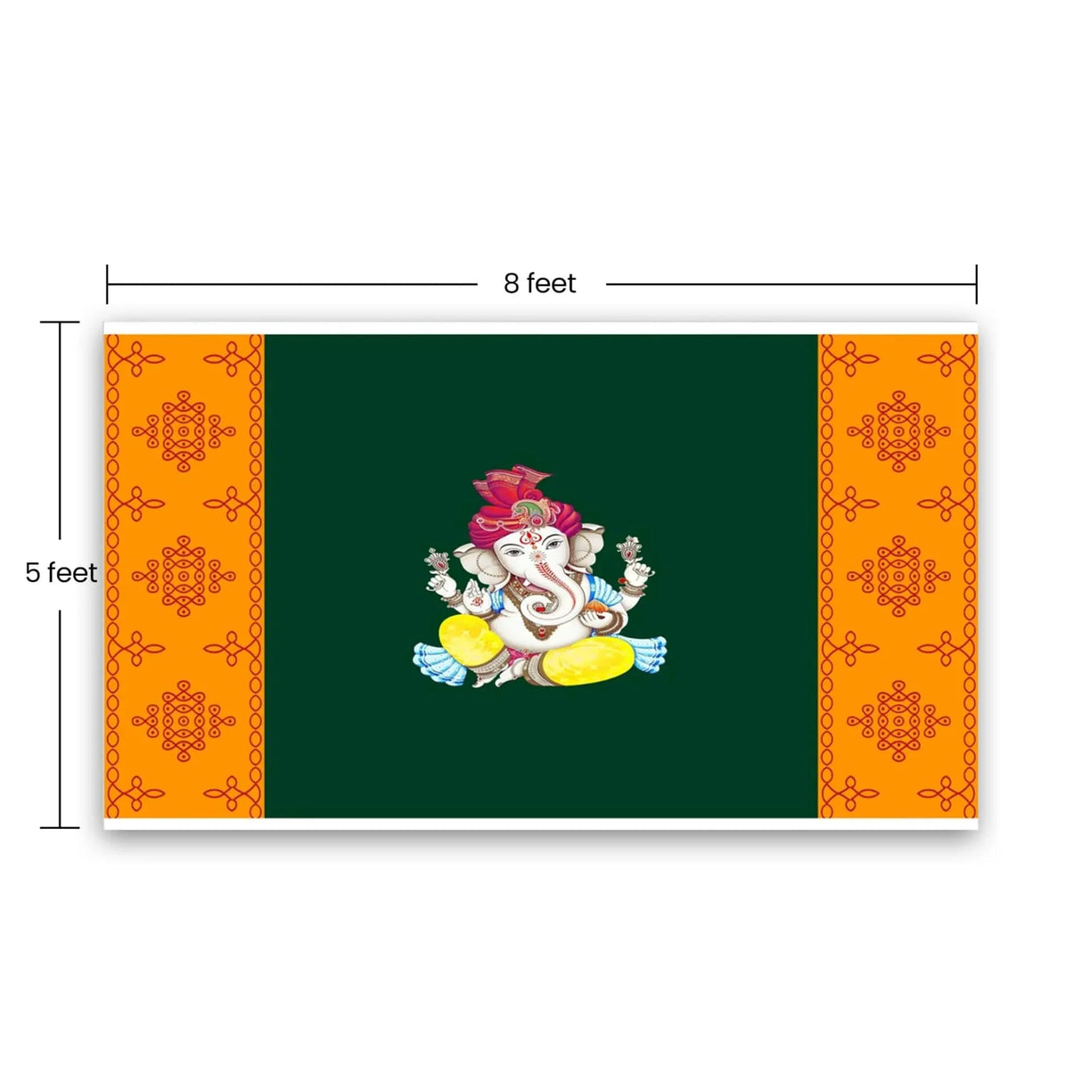 Ganesh with Kolam Design Backdrop 5x8 Feet Indian Traditional Cloth Ganesh Pooja Decor Indian Pooja Wall Decor Indian Wall Art Photo Decor Banner Decorative Pooja Cloth - LoveNspire