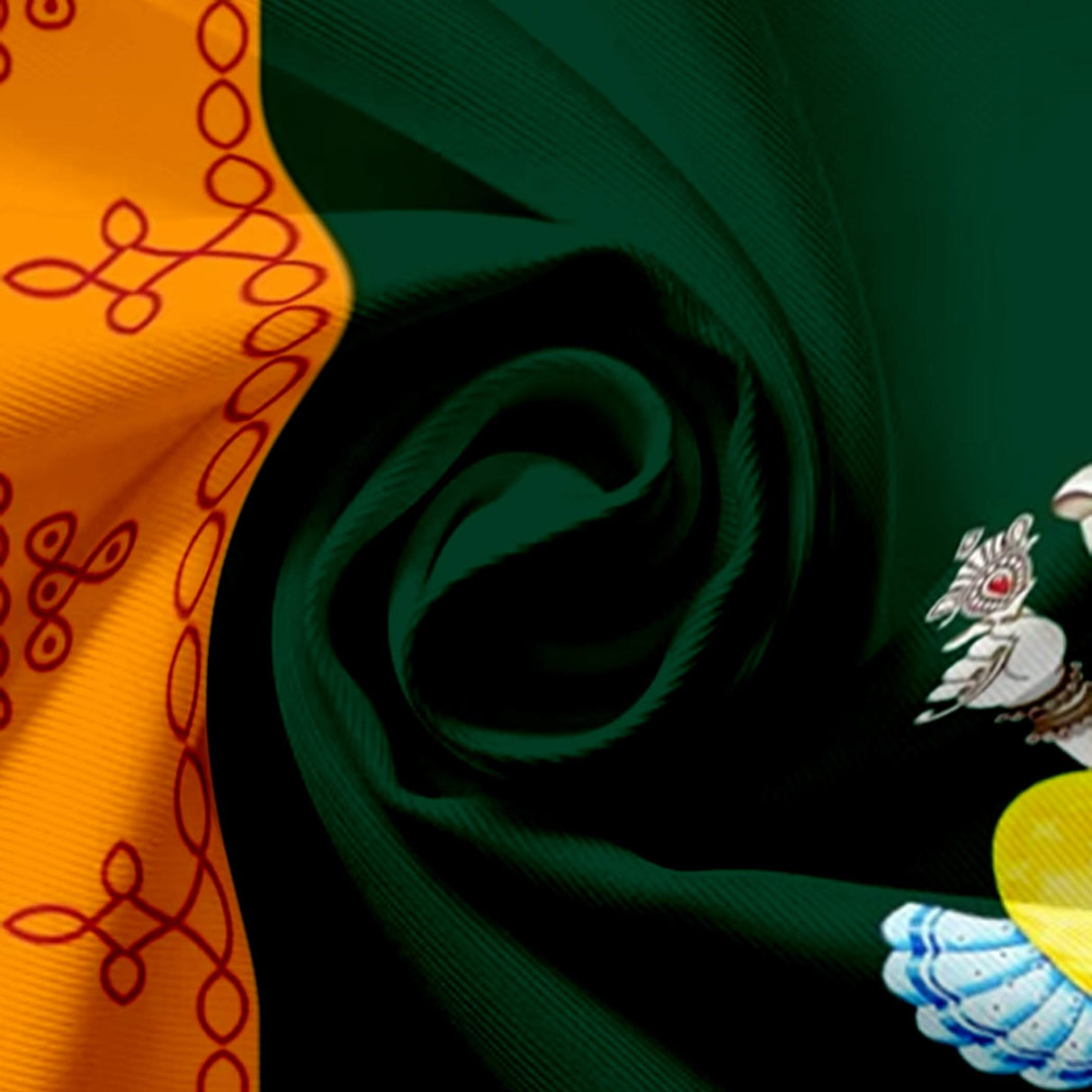 Ganesh with Kolam Design Backdrop 5x8 Feet Indian Traditional Cloth Ganesh Pooja Decor Indian Pooja Wall Decor Indian Wall Art Photo Decor Banner Decorative Pooja Cloth - LoveNspire