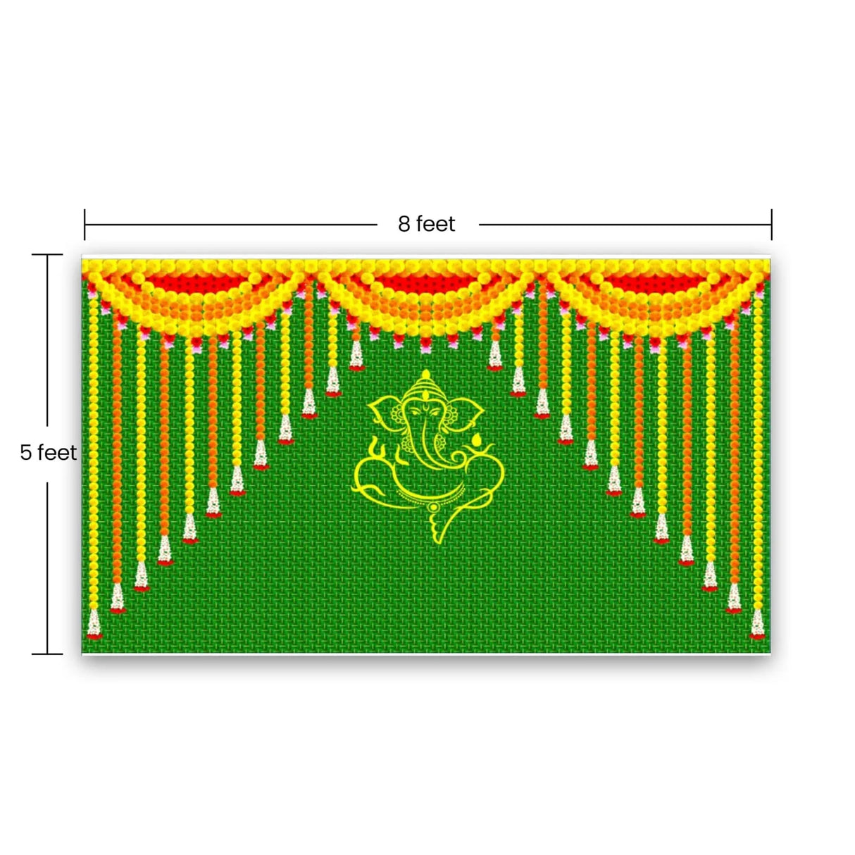 Ganesh with Marigold 5x8 Feet Backdrop Indian Traditional Cloth Ganesh Chaturthi Decor Indian Pooja Wall Decor Indian Wall Art Photo Decor Banner Decorative Pooja Cloth Wedding Favor - LoveNspire