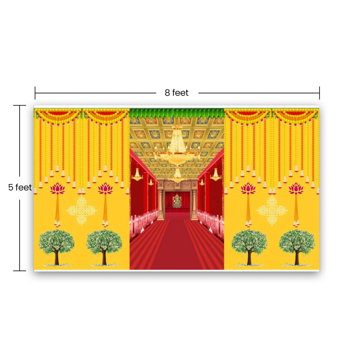Ganesha Backdrop Indian Traditional Cloth 5x8 Feet Backdrop Pooja Banner Indian Wall Art Photo Decor Banner Diwali Decor Wedding Backdrop Decorative Pooja Cloth - LoveNspire