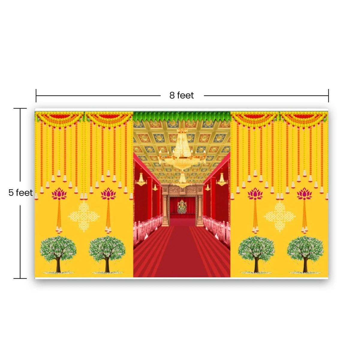 Ganesha Backdrop Indian Traditional Cloth 5x8 Feet Backdrop Pooja Banner Indian Wall Art Photo Decor Banner Diwali Decor Wedding Backdrop Decorative Pooja Cloth - LoveNspire