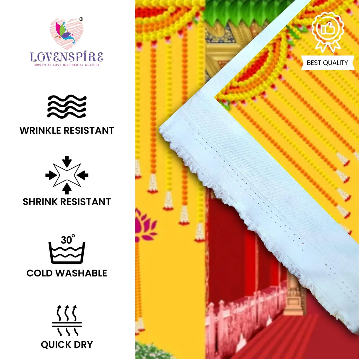 Ganesha Backdrop Indian Traditional Cloth 5x8 Feet Backdrop Pooja Banner Indian Wall Art Photo Decor Banner Diwali Decor Wedding Backdrop Decorative Pooja Cloth - LoveNspire