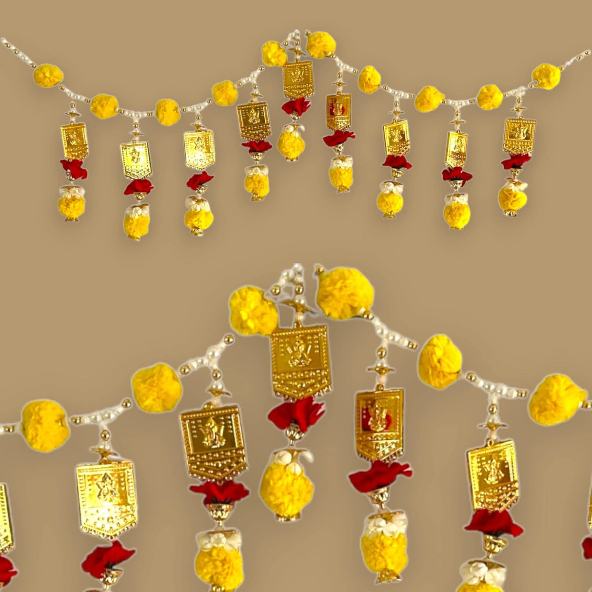 Door Toran Hanging Bandarwal for Home Pooja Decor Ganesha Beads Pompom Design Indian Vintage Traditional Main Door - Diwali Decoration Wedding Favor Housewarming Return Gift (36x5 Inches) - LoveNspire