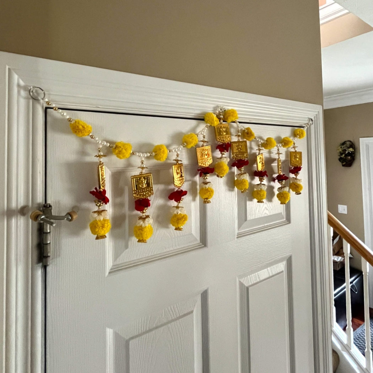 Door Toran Hanging Bandarwal for Home Pooja Decor Ganesha Beads Pompom Design Indian Vintage Traditional Main Door - Diwali Decoration Wedding Favor Housewarming Return Gift (36x5 Inches) - LoveNspire