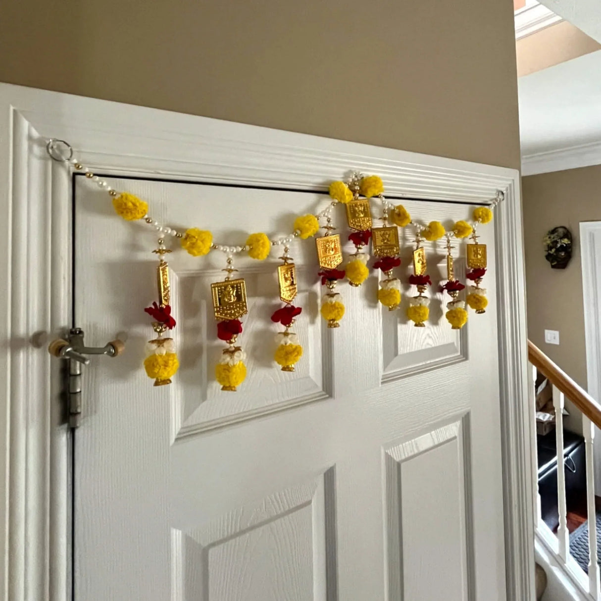 Door Toran Hanging Bandarwal for Home Pooja Decor Ganesha Beads Pompom Design Indian Vintage Traditional Main Door - Diwali Decoration Wedding Favor Housewarming Return Gift (36x5 Inches) - LoveNspire