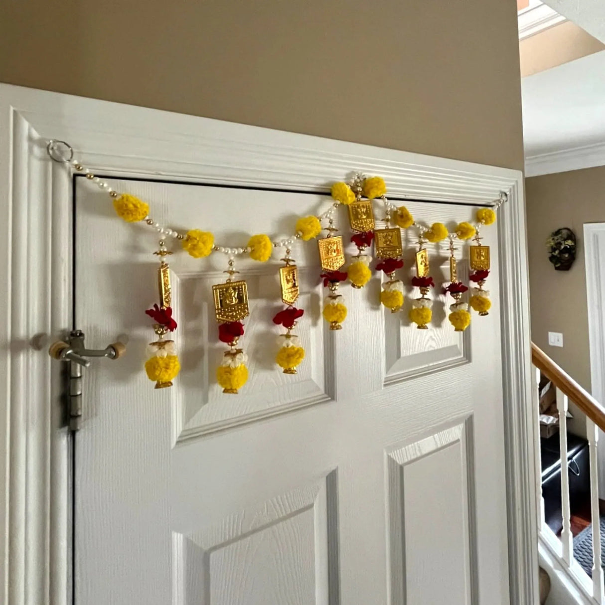 Door Toran Hanging Bandarwal for Home Pooja Decor Ganesha Beads Pompom Design Indian Vintage Traditional Main Door - Diwali Decoration Wedding Favor Housewarming Return Gift (36x5 Inches) - LoveNspire