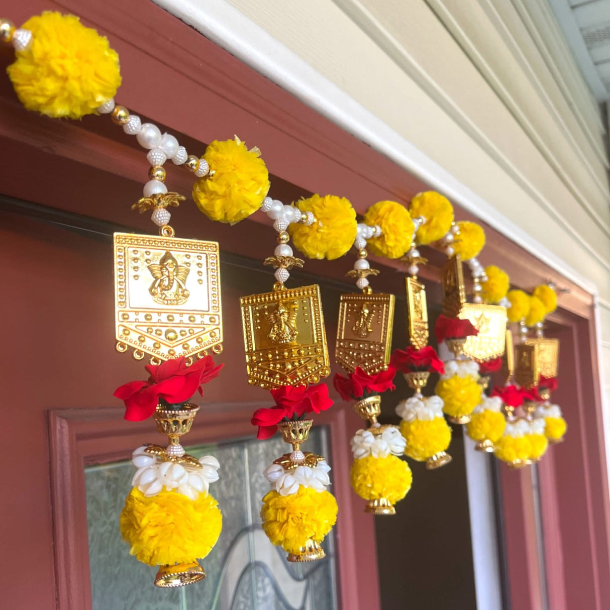 Door Toran Hanging Bandarwal for Home Pooja Decor Ganesha Beads Pompom Design Indian Vintage Traditional Main Door - Diwali Decoration Wedding Favor Housewarming Return Gift (36x5 Inches) - LoveNspire