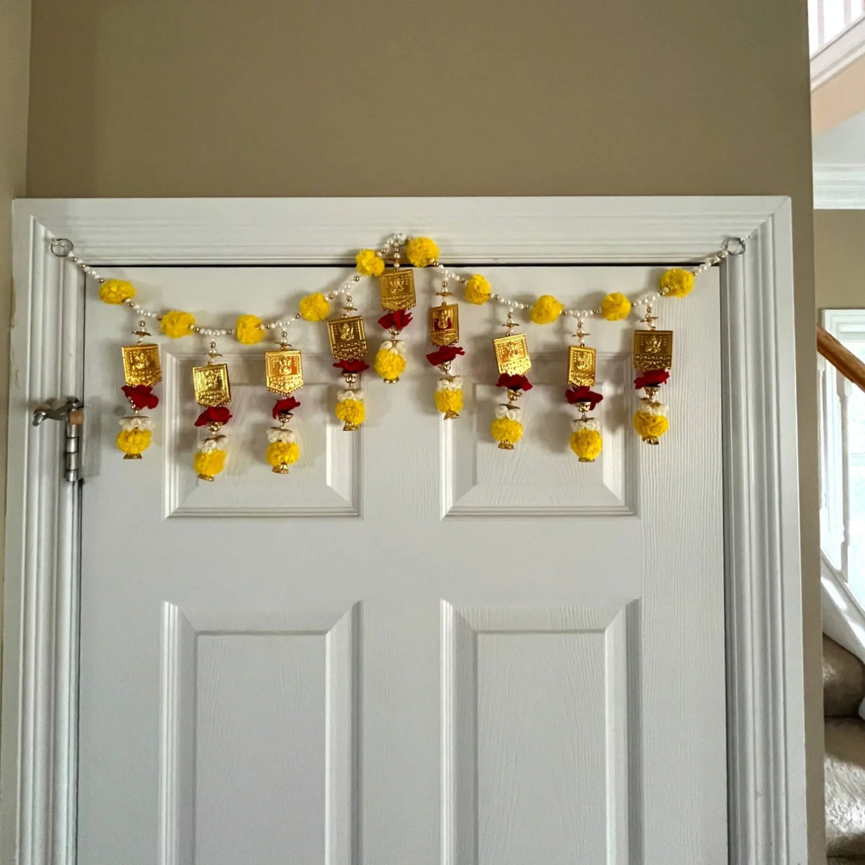 Door Toran Hanging Bandarwal for Home Pooja Decor Ganesha Beads Pompom Design Indian Vintage Traditional Main Door - Diwali Decoration Wedding Favor Housewarming Return Gift (36x5 Inches) - LoveNspire