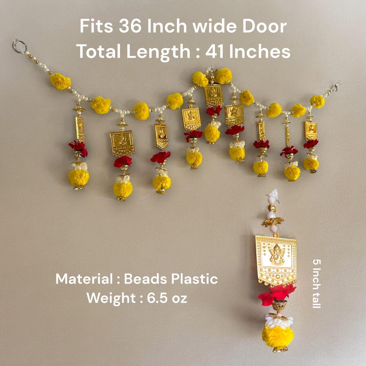 Door Toran Hanging Bandarwal for Home Pooja Decor Ganesha Beads Pompom Design Indian Vintage Traditional Main Door - Diwali Decoration Wedding Favor Housewarming Return Gift (36x5 Inches) - LoveNspire