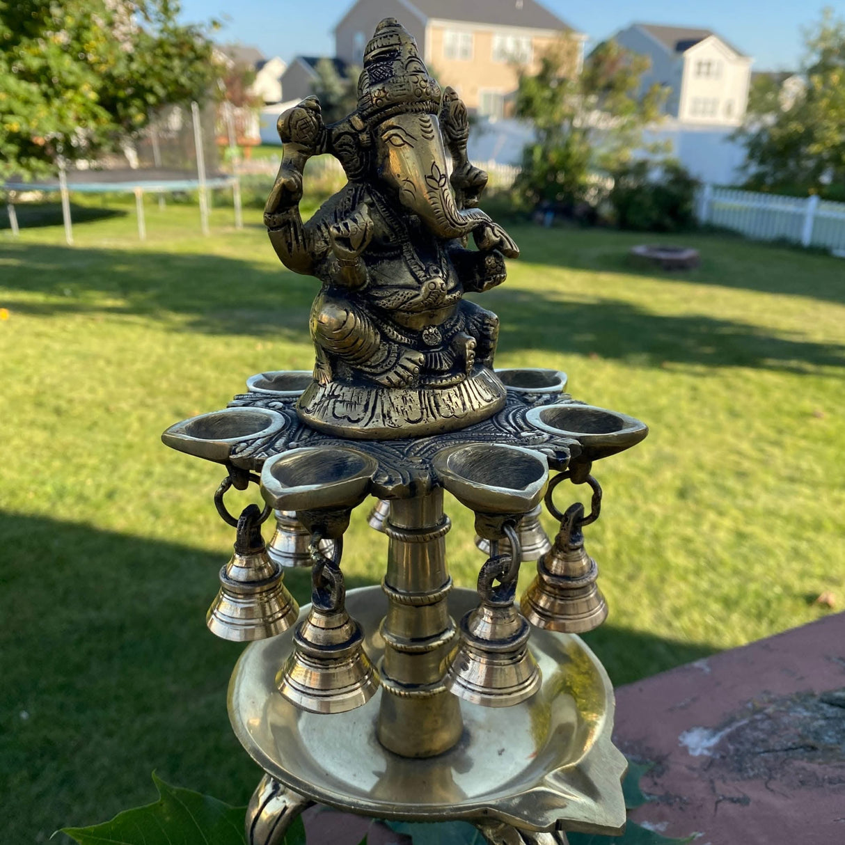 Ganesha Brass Oil Tall Diya, Samai Diya, Diwali Decor, Brass Oil Diya Lamp, Altar Temple Decor, Brass Oil Lamp, Diya for Home Decor, Kathu Vilakku, Kerela Diya, Pooja Diya - LoveNspire