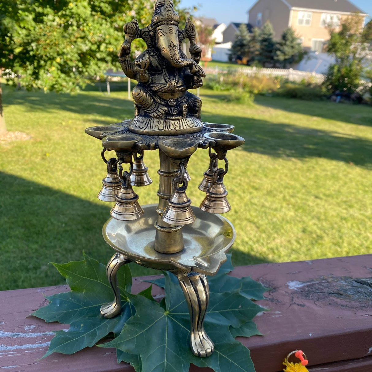 Ganesha Brass Oil Tall Diya, Samai Diya, Diwali Decor, Brass Oil Diya Lamp, Altar Temple Decor, Brass Oil Lamp, Diya for Home Decor, Kathu Vilakku, Kerela Diya, Pooja Diya - LoveNspire