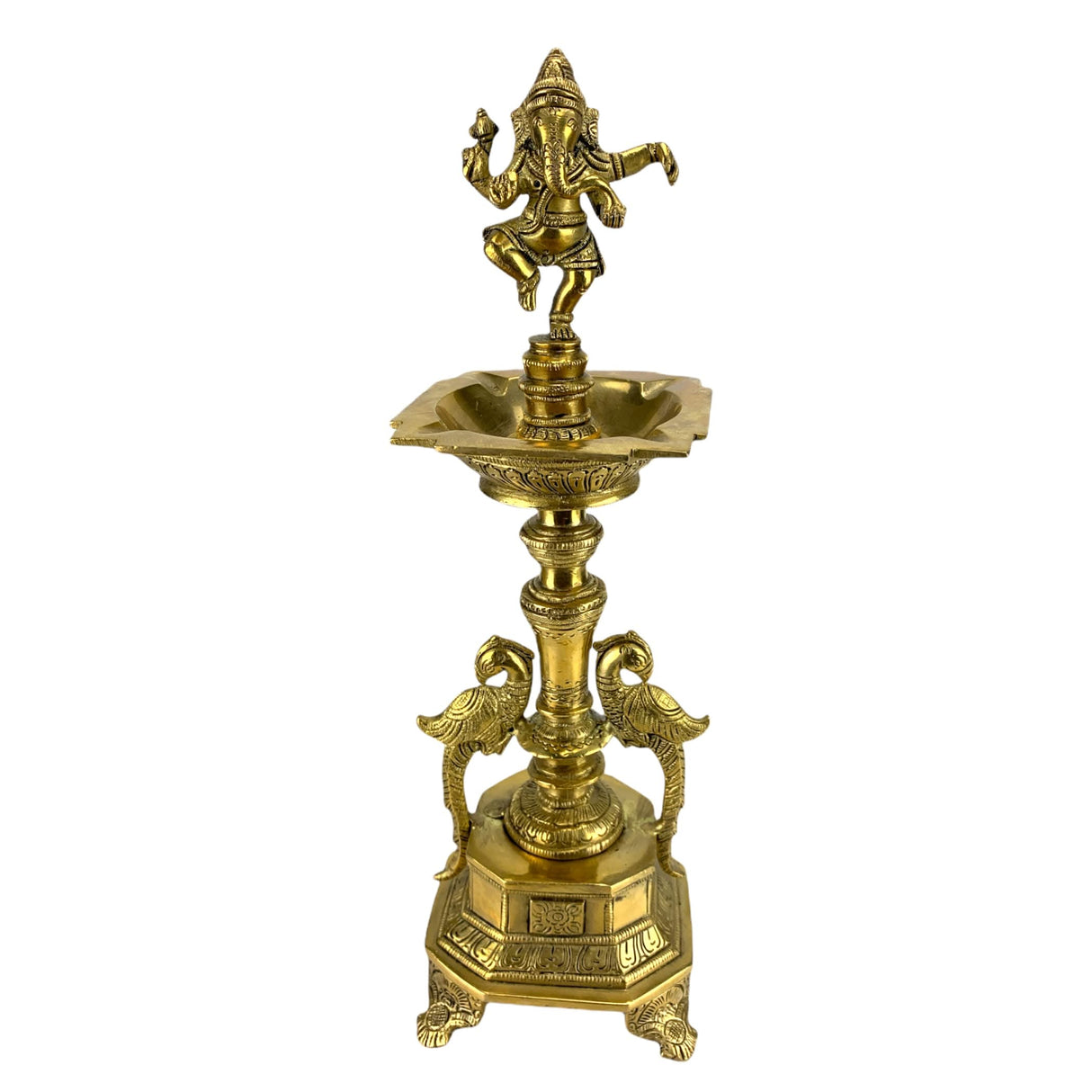 Ganesha Brass Oil Tall Diya, Samai Diya, Diwali Decor, Brass Oil Diya Lamp, Altar Temple Decor, Brass Oil Lamp, Diya for Home Decor, Kathu Vilakku, Kerela Diya, Pooja Diya - LoveNspire