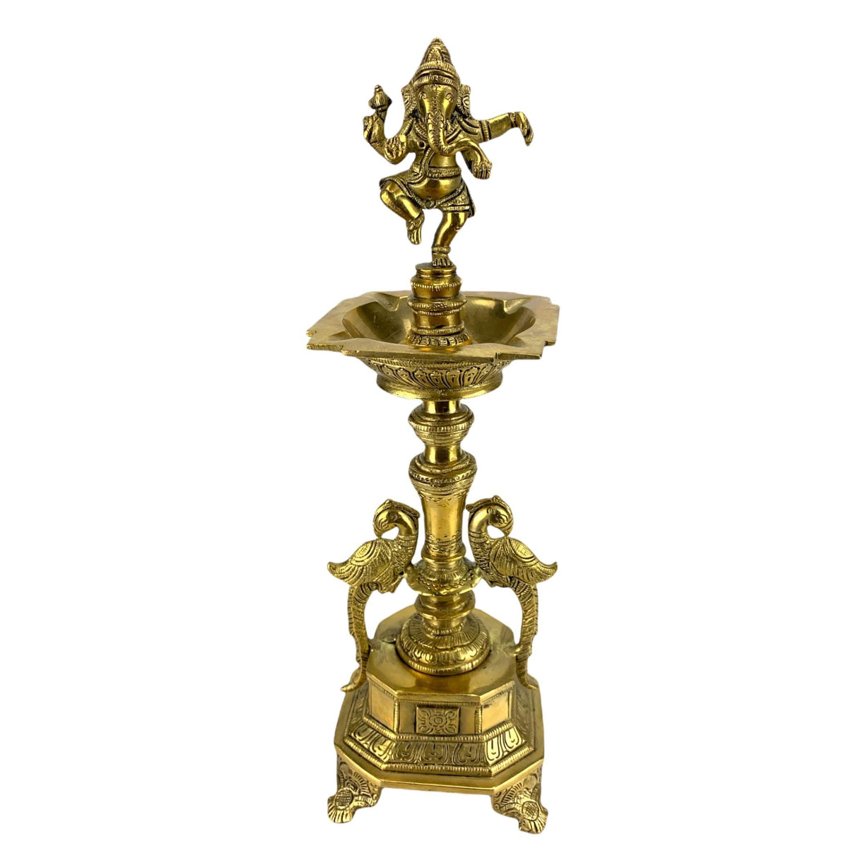 Ganesha Brass Oil Tall Diya, Samai Diya, Diwali Decor, Brass Oil Diya Lamp, Altar Temple Decor, Brass Oil Lamp, Diya for Home Decor, Kathu Vilakku, Kerela Diya, Pooja Diya - LoveNspire
