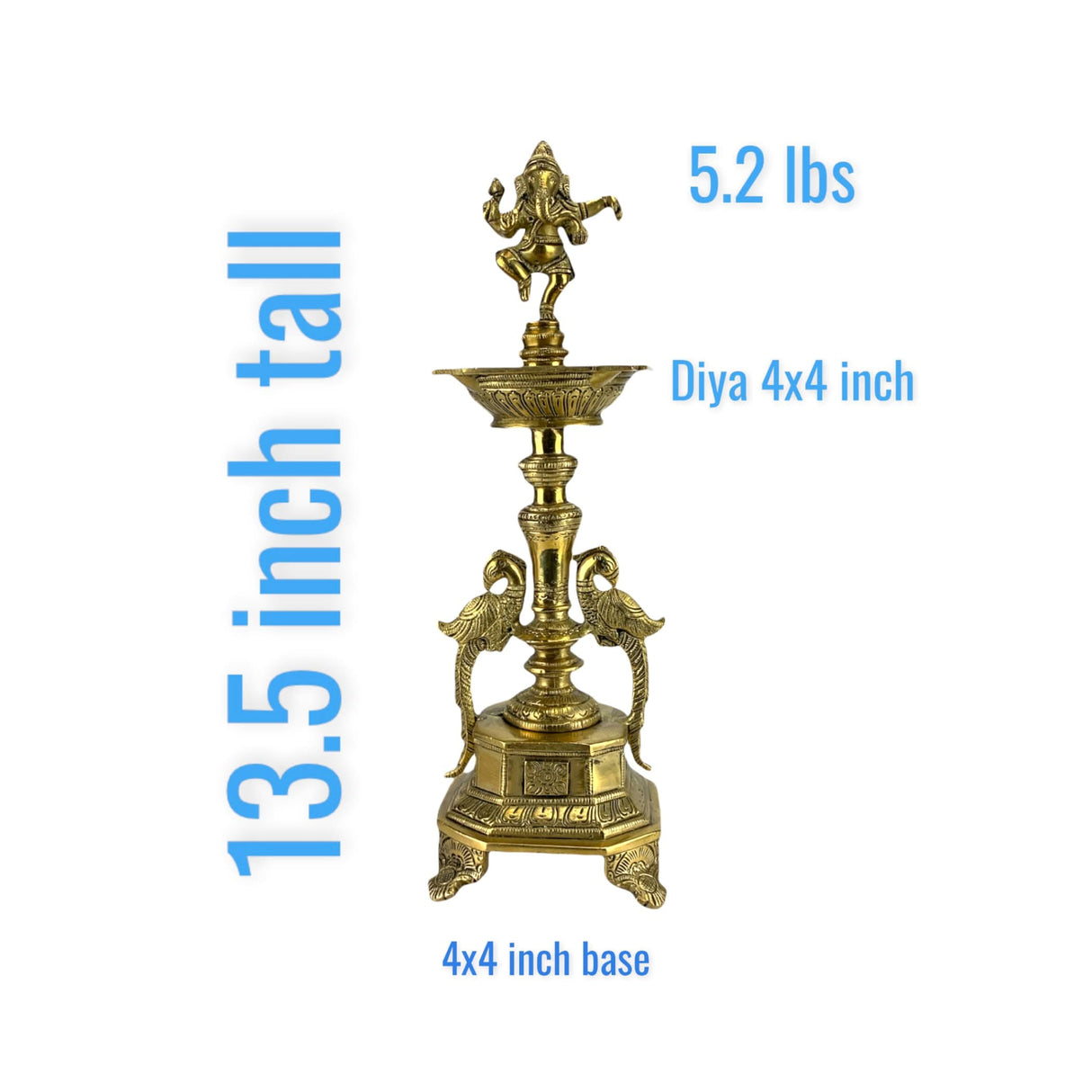 Ganesha Brass Oil Tall Diya, Samai Diya, Diwali Decor, Brass Oil Diya Lamp, Altar Temple Decor, Brass Oil Lamp, Diya for Home Decor, Kathu Vilakku, Kerela Diya, Pooja Diya - LoveNspire