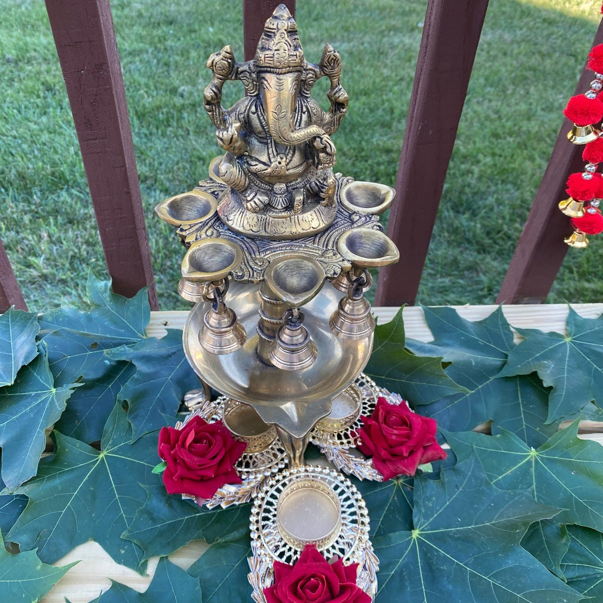 Ganesha Brass Oil Tall Diya, Samai Diya, Diwali Decor, Brass Oil Diya Lamp, Altar Temple Decor, Brass Oil Lamp, Diya for Home Decor, Kathu Vilakku, Kerela Diya, Pooja Diya - LoveNspire