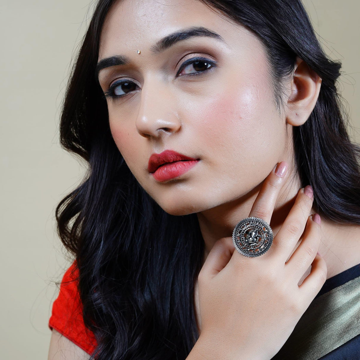 Ganesha Classic Ring with Oxidised Plating Women Rings Open Wrap Finger Rings Adjustable Indian Bollywood Jewelry Antique Vintage Knuckle Boho Jewelry for Women - LoveNspire