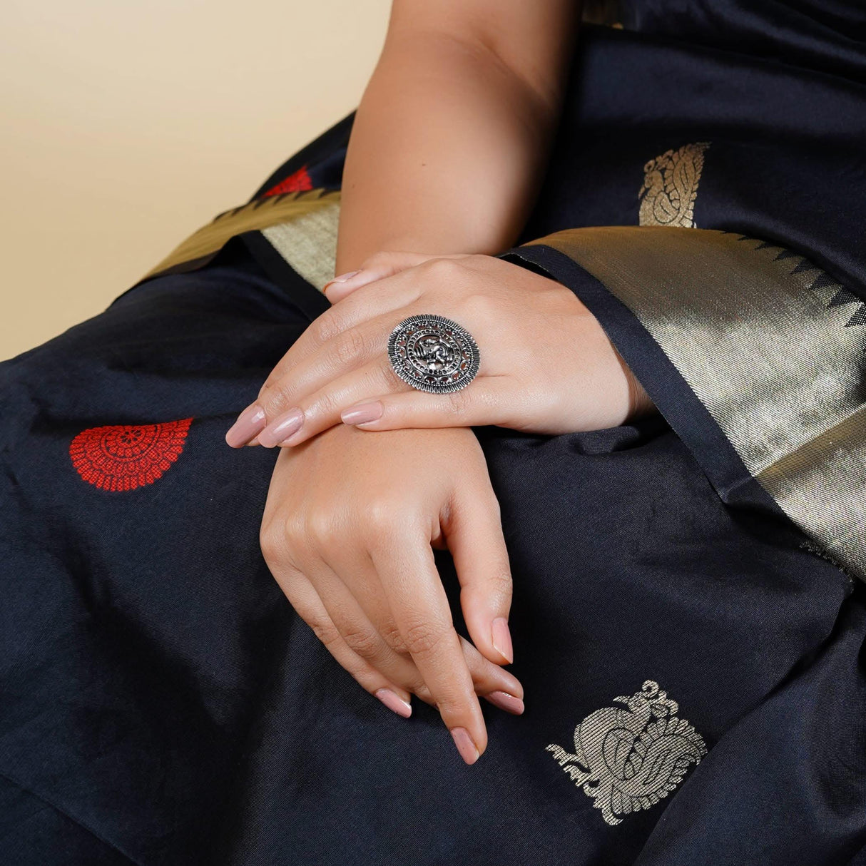 Ganesha Classic Ring with Oxidised Plating Women Rings Open Wrap Finger Rings Adjustable Indian Bollywood Jewelry Antique Vintage Knuckle Boho Jewelry for Women - LoveNspire