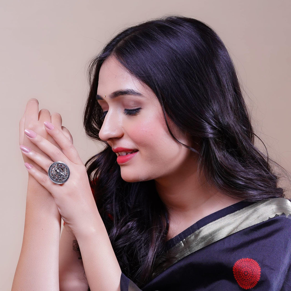 Ganesha Classic Ring with Oxidised Plating Women Rings Open Wrap Finger Rings Adjustable Indian Bollywood Jewelry Antique Vintage Knuckle Boho Jewelry for Women - LoveNspire