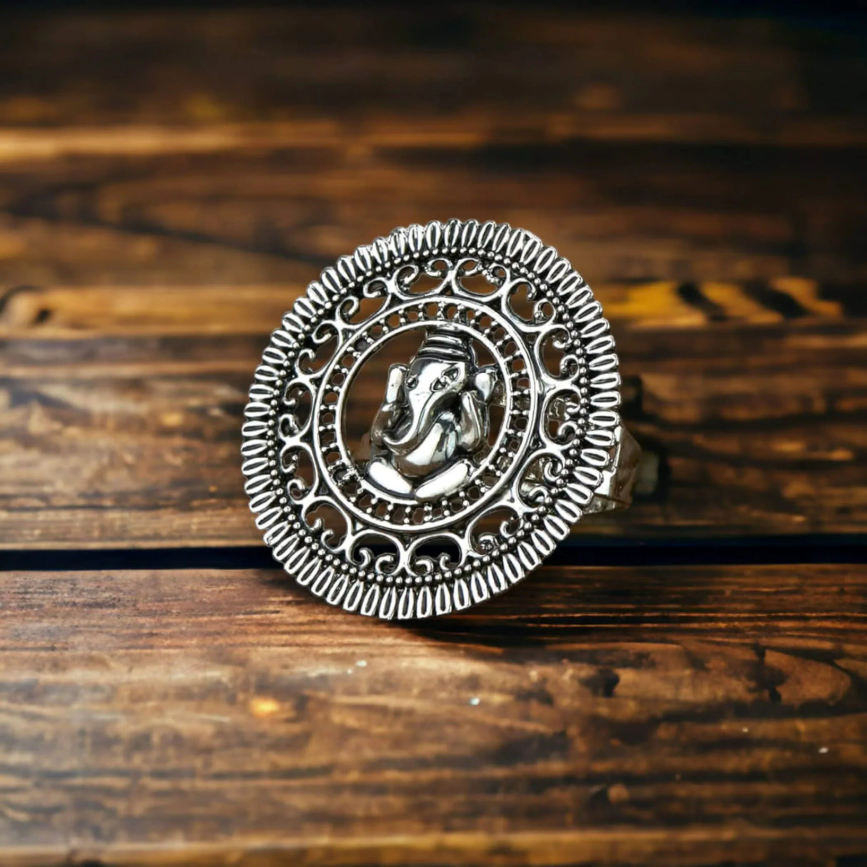 Ganesha Classic Ring with Oxidised Plating Women Rings Open Wrap Finger Rings Adjustable Indian Bollywood Jewelry Antique Vintage Knuckle Boho Jewelry for Women - LoveNspire