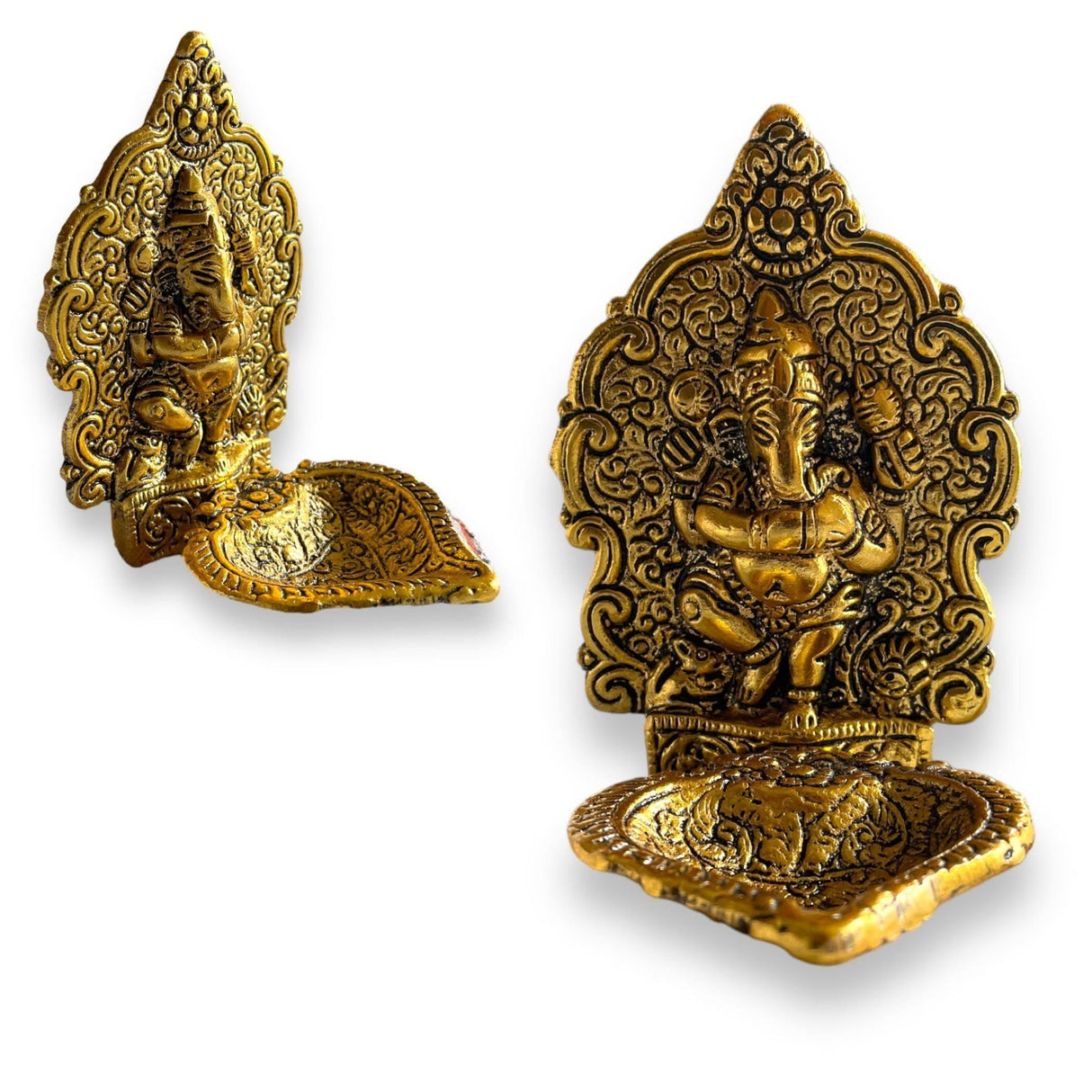 Ganesha Brass Finish Diya for Puja God Ganesh Idol Oil Lamp Deepam Akhand Jyot Kuber Deepak Diwali Home Decorations Mandir Temple Decor Vilakku Deepawali Housewarming Wedding Return Gifts - LoveNspire