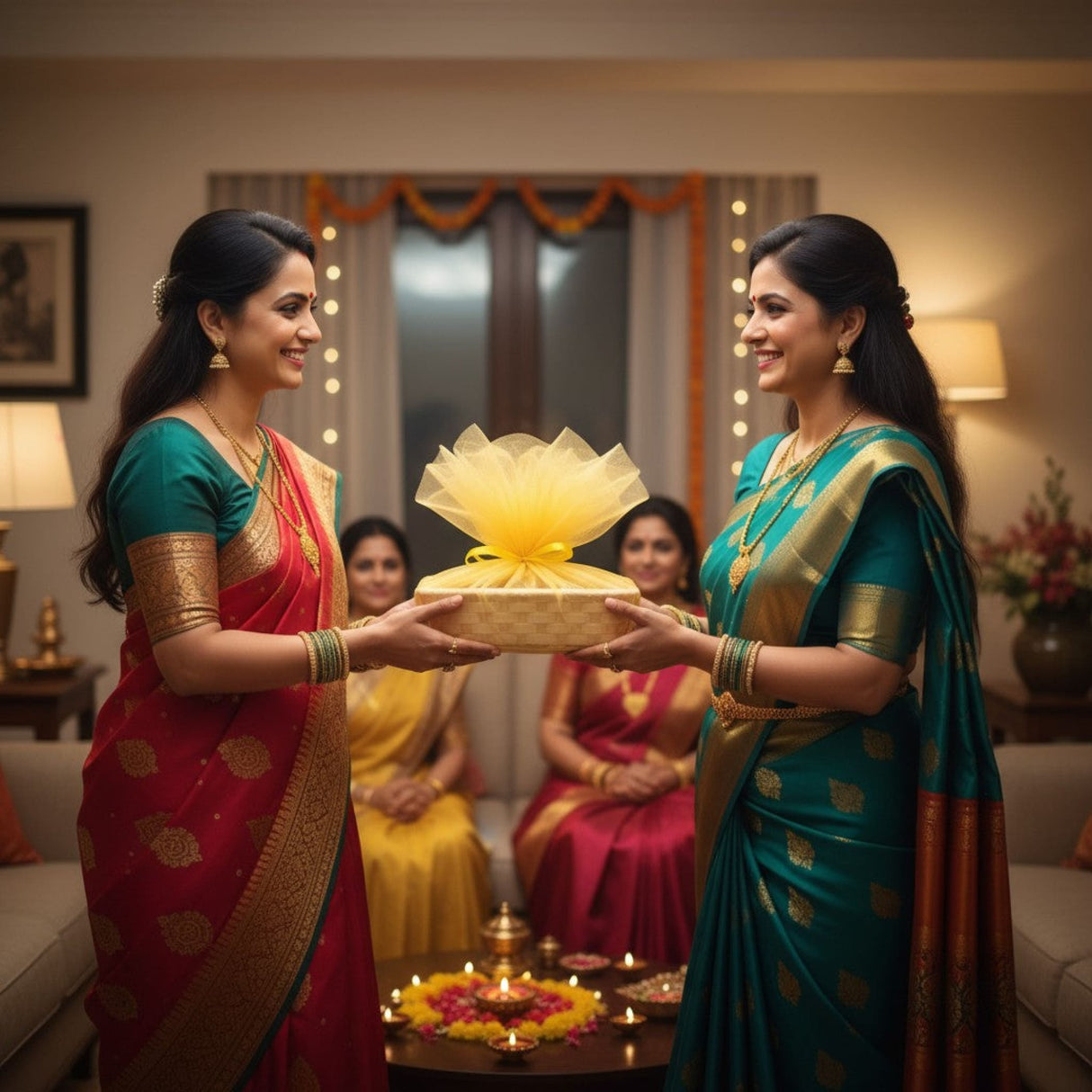 Yellow lotus plate in Ganesha gift hamper for Ganesh Chaturthi Puja